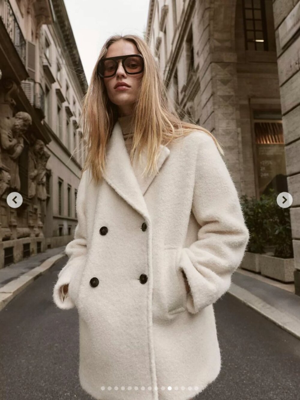 Zara Boucle Double Breasted Mid Length Coat NWOT Ecru Cream White Size Large